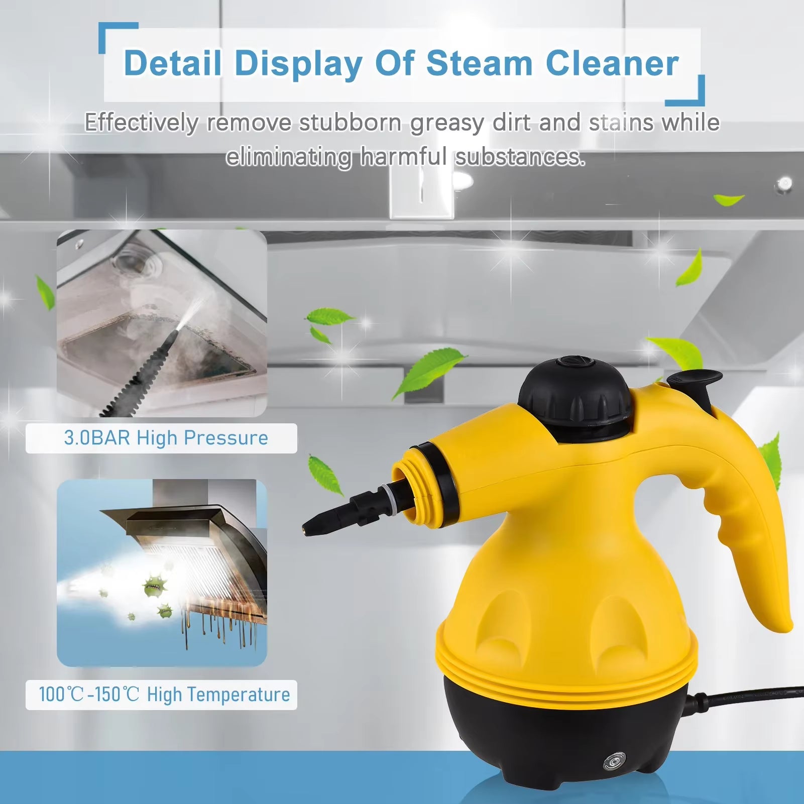 1500W Handheld Steam Cleaner Multifunctional High-Temperature Cleaning Machine with Yellow Switch Single Gear Household Kitchen