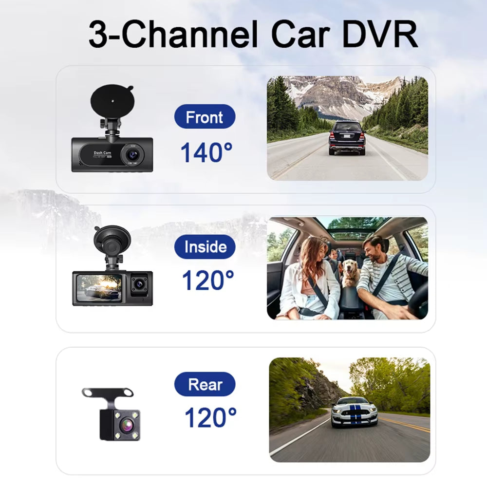 3 Channel Wifi Car DVR HD 1080P 3-Lens Vehicle Dash Cam Three Way Camera Dvrs Recorder Video Registrator Dashcam Camcorder