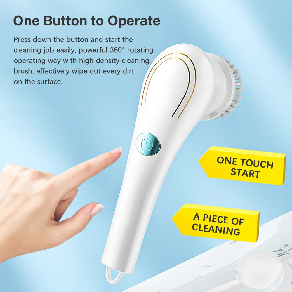 Electric Spin Cleaning Brush with 5 PCS Heads Cordless Portable Scrub Brush Handheld Scrubber Suitable for Bathroom Kitchen Tool