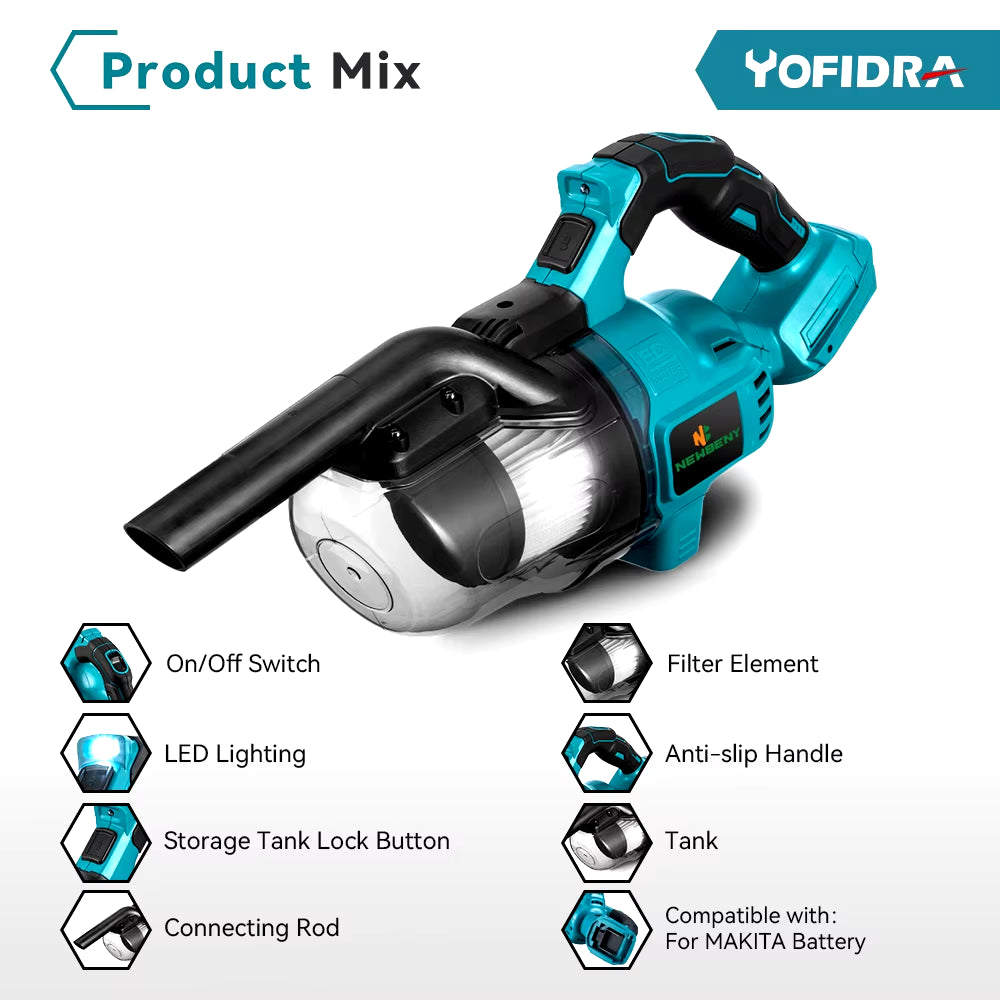 1000W Cordless Handheld Electric Vacuum Cleaner Powerful Rechargeable Household Indoor Cleaning Tools for Makita 18V Battery